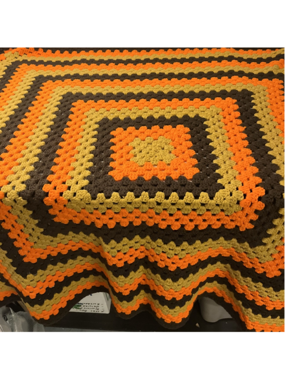 VTG 70s Crochet Afghan Blanket Throw Orange Brown Yellow Retro Handmade 55x55 - Picture 2 of 6